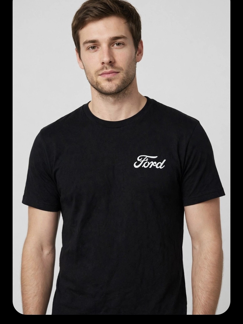 Ford Black Short-Sleeve Crewneck Tee with White Script Logo